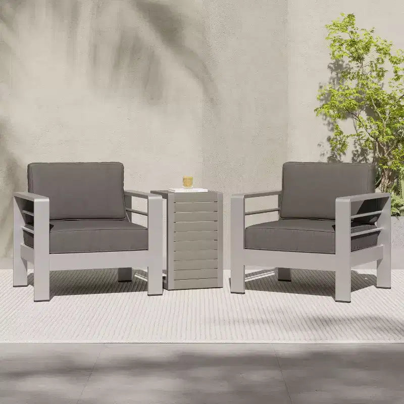 Christopher Knight Home Crested Bay, ensemble de discussion d'extérieur en aluminium 3 pièces avec table en C