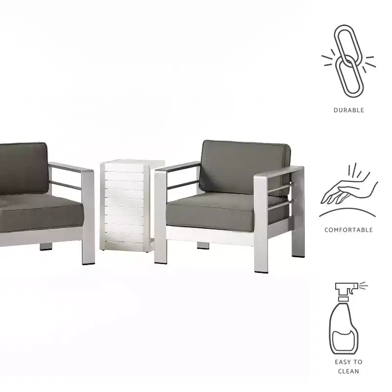 Christopher Knight Home Crested Bay, ensemble de discussion d'extérieur en aluminium 3 pièces avec table en C