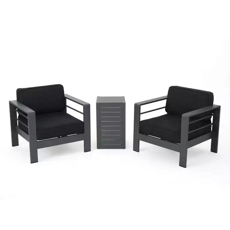 Christopher Knight Home Crested Bay, ensemble de discussion d'extérieur en aluminium 3 pièces avec table en C