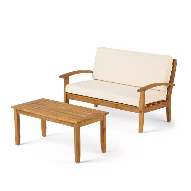 GDFStudio Keanu Canapé deux places et table basse d'extérieur en bois d'acacia avec coussins
