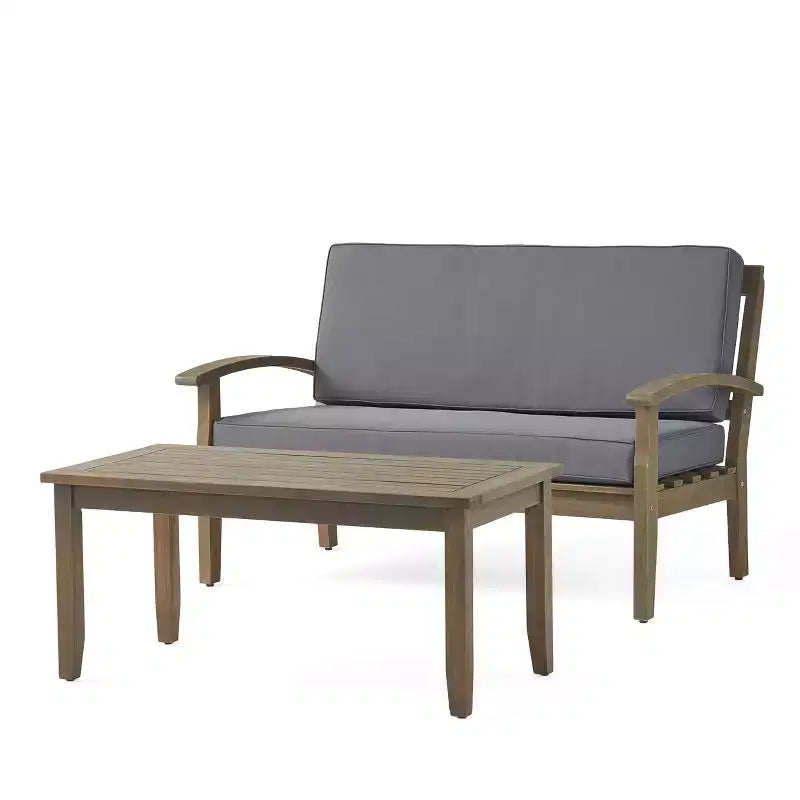 GDFStudio Keanu Canapé deux places et table basse d'extérieur en bois d'acacia avec coussins