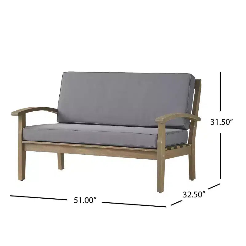 GDFStudio Keanu Canapé deux places et table basse d'extérieur en bois d'acacia avec coussins