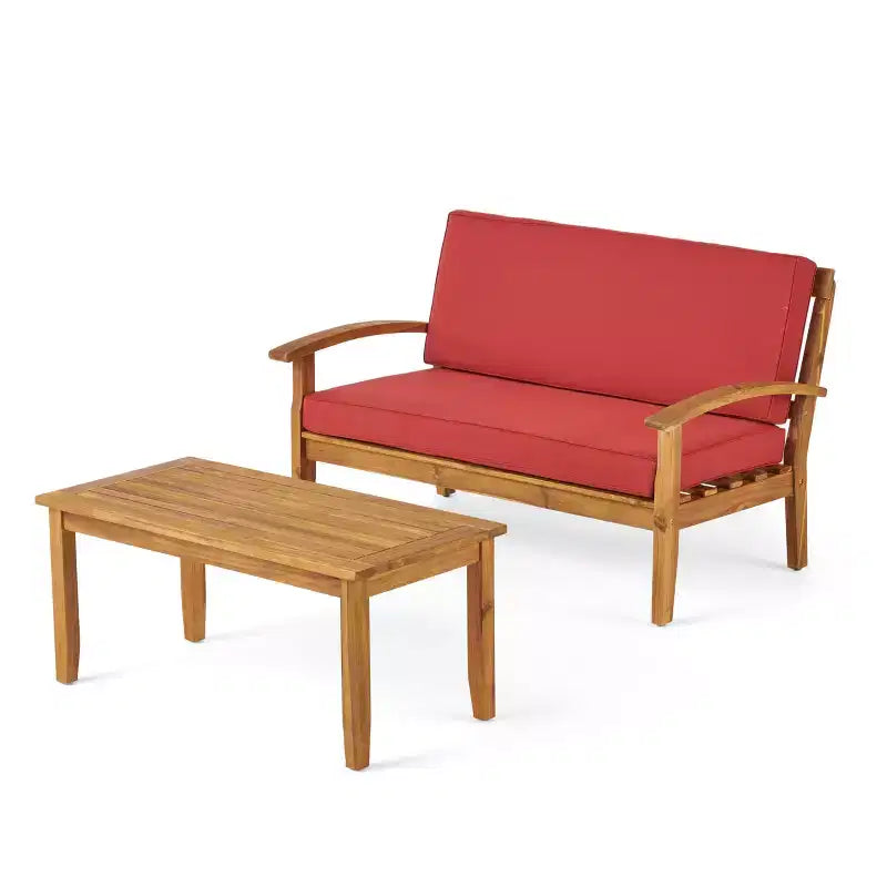 GDFStudio Keanu Canapé deux places et table basse d'extérieur en bois d'acacia avec coussins