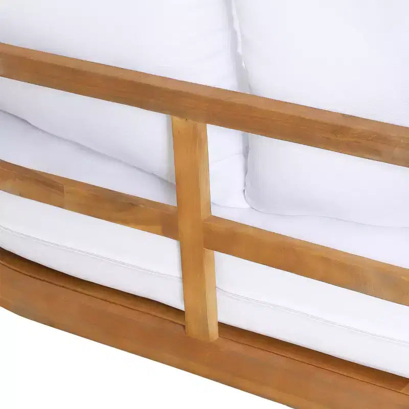 Ensemble causeuse et table basse d'extérieur GDFStudio Aggie en bois d'acacia avec coussins, teck/blanc