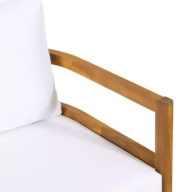 Ensemble causeuse et table basse d'extérieur GDFStudio Aggie en bois d'acacia avec coussins, teck/blanc