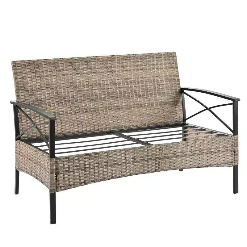 Meubles de patio, Meubles d'extérieur, Meubles de jardin en rotin synthétique, Ensemble quatre pièces en rotin synthétique avec table en métal noir