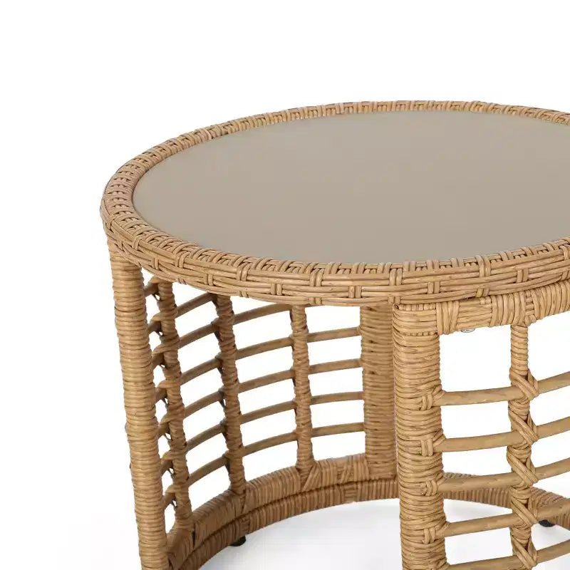 Christopher Knight Home Specter Ensemble de 3 meubles de conversation d'extérieur en osier et verre trempé avec coussins, marron clair/beige