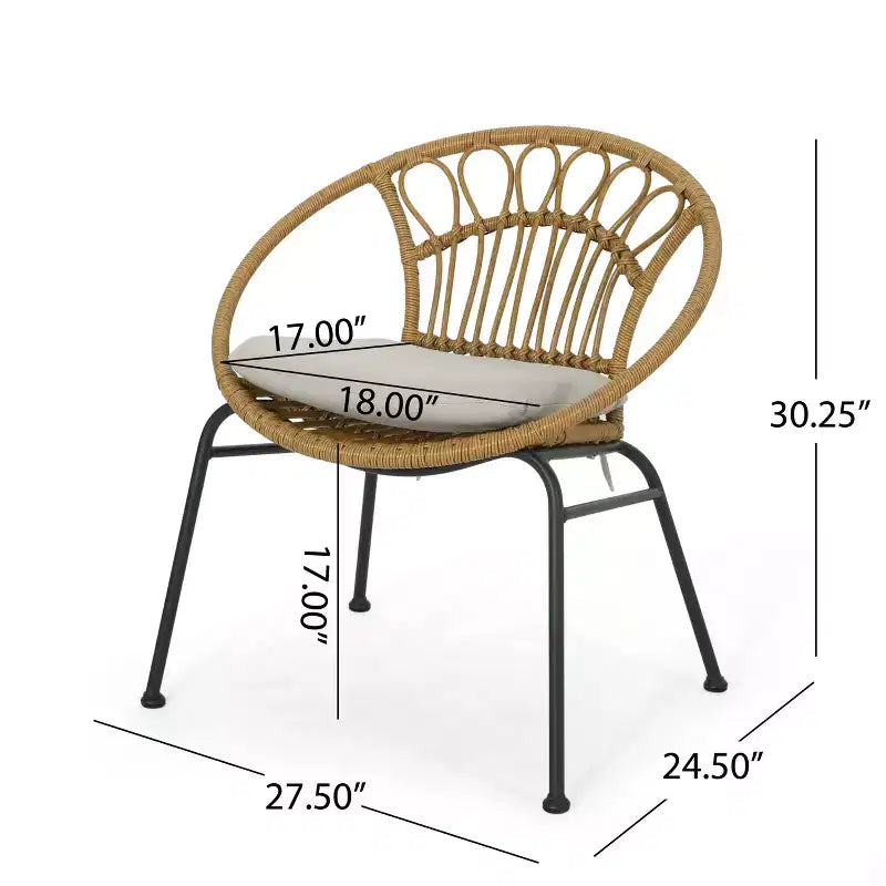 Christopher Knight Home Specter Ensemble de 3 meubles de conversation d'extérieur en osier et verre trempé avec coussins, marron clair/beige