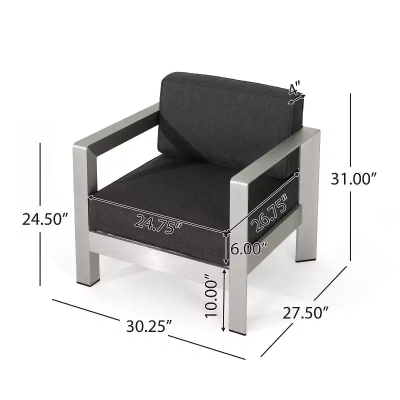 Christopher Knight Home Aviara Ensemble de conversation d'extérieur 3 pièces en aluminium avec table d'appoint en forme de C