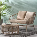 GDFStudio Colmar Outdoor Wicker Loveseat and Coffee Table Set with Cushions, Light Brown/Beige