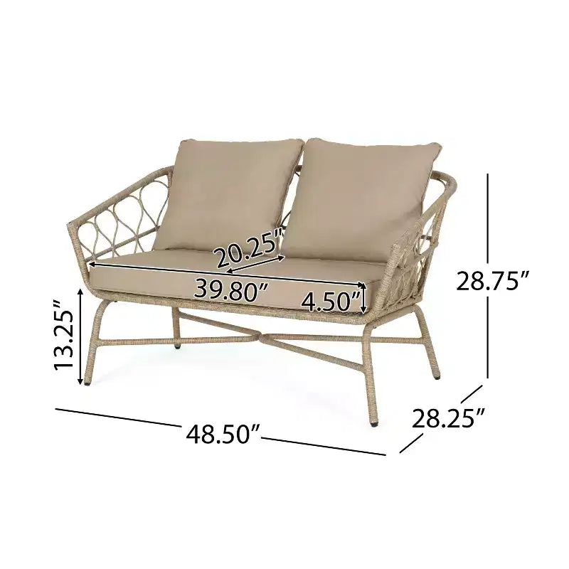 GDFStudio Colmar Causeuse et table basse d'extérieur en osier avec coussins, marron clair/beige