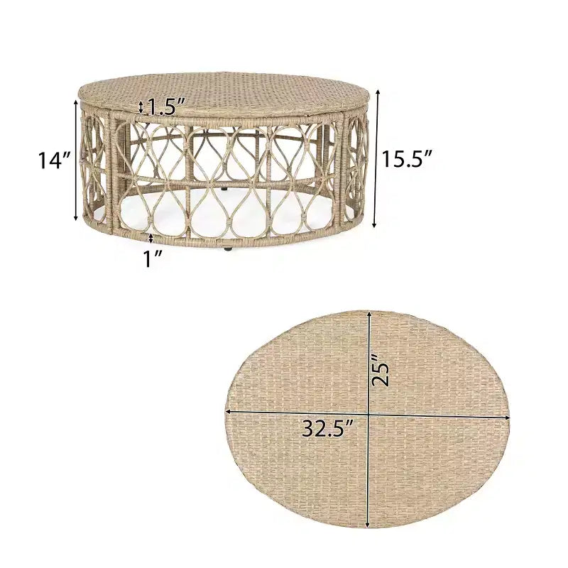 GDFStudio Colmar Causeuse et table basse d'extérieur en osier avec coussins, marron clair/beige