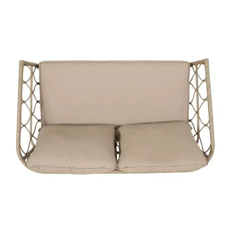 GDFStudio Colmar Causeuse et table basse d'extérieur en osier avec coussins, marron clair/beige