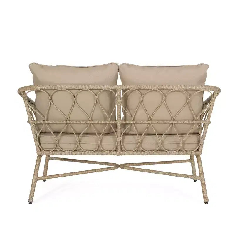 GDFStudio Colmar Causeuse et table basse d'extérieur en osier avec coussins, marron clair/beige