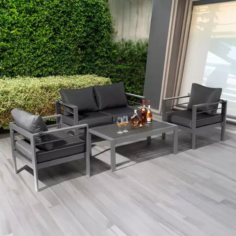 Ensemble de conversation d'extérieur 4 pièces en aluminium gris foncé Karl Home avec coussins gris foncé