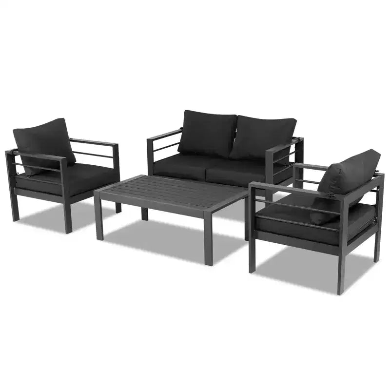 Ensemble de conversation d'extérieur 4 pièces en aluminium gris foncé Karl Home avec coussins gris foncé