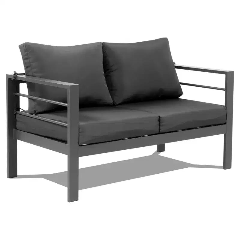 Ensemble de conversation d'extérieur 4 pièces en aluminium gris foncé Karl Home avec coussins gris foncé