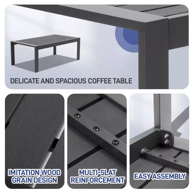 Ensemble de conversation d'extérieur 4 pièces en aluminium gris foncé Karl Home avec coussins gris foncé
