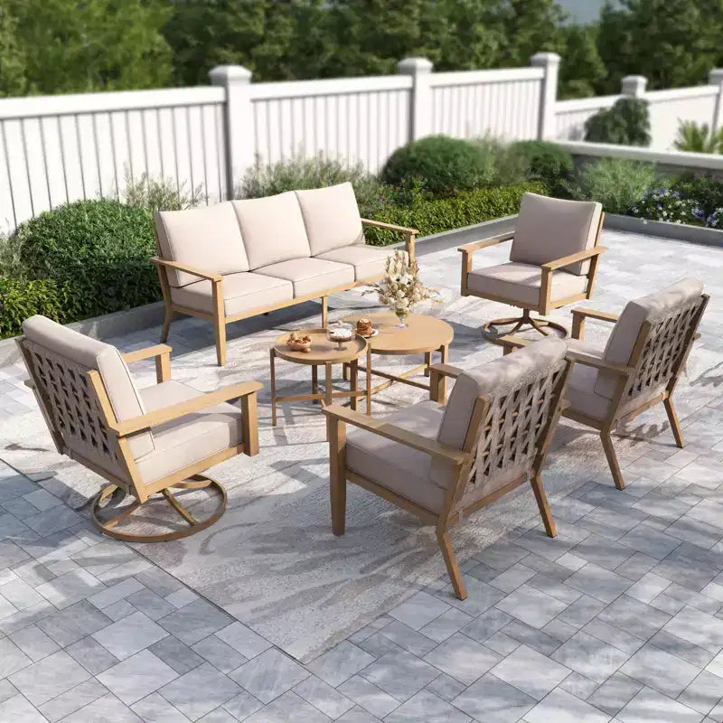Ensemble de conversation de patio extérieur 7 pièces Captiva Designs avec dossier à bandes croisées et coussins épais pour terrasse, jardin ou piscine