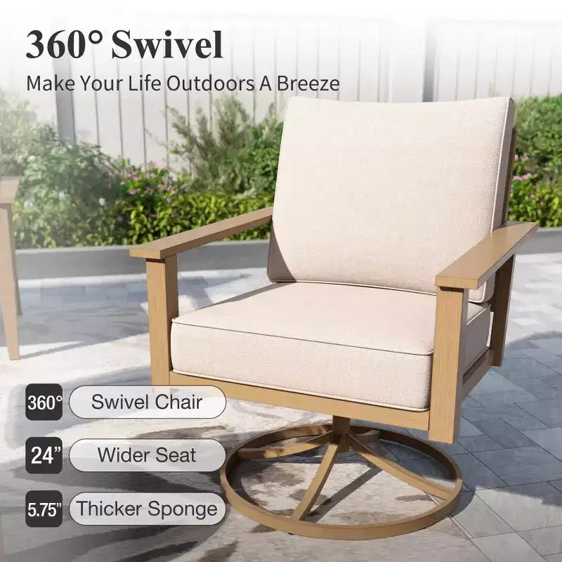 Ensemble de conversation de patio extérieur 7 pièces Captiva Designs avec dossier à bandes croisées et coussins épais pour terrasse, jardin ou piscine