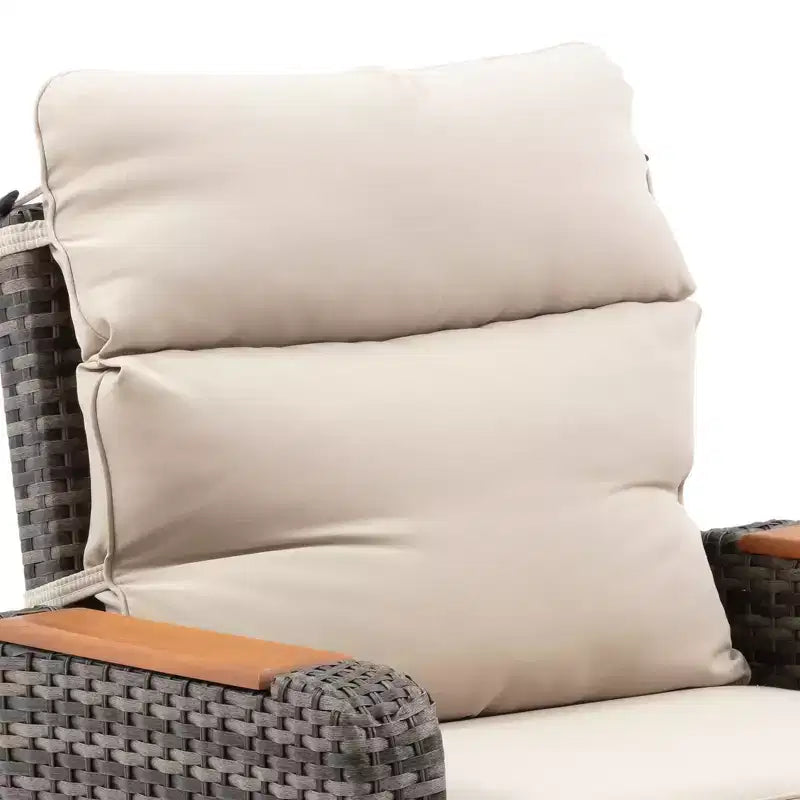 Teamson Home - Ensemble de 3 fauteuils inclinables en osier d'extérieur avec accoudoirs en bois et coussins