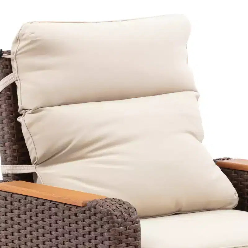Teamson Home - Ensemble de 3 fauteuils inclinables en osier d'extérieur avec accoudoirs en bois et coussins