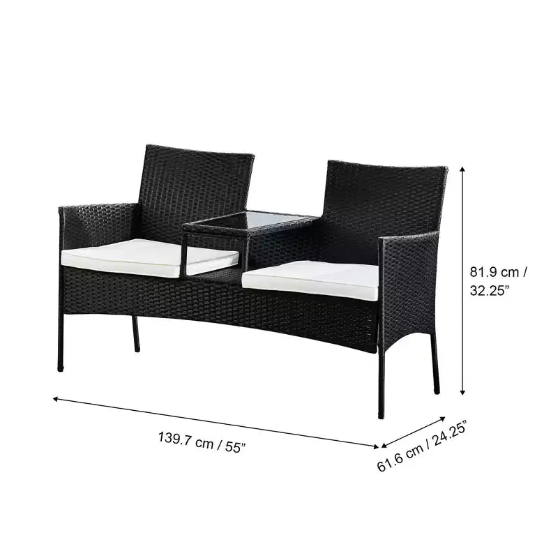 Teamson Home Canapé de jardin en osier avec table et coussins, noir