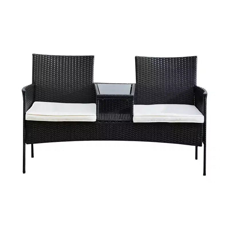Teamson Home Canapé de jardin en osier avec table et coussins, noir