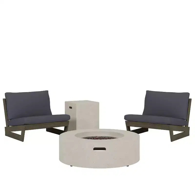 Fauteuils de club d'extérieur en bois d'acacia Christopher Knight Home Sherwood avec coussins et foyer circulaire