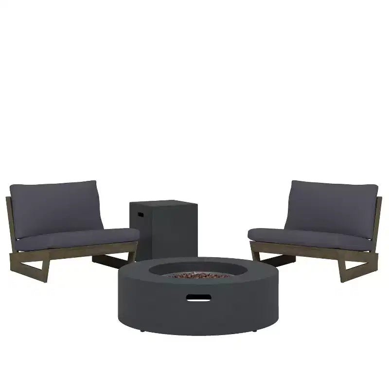 Fauteuils de club d'extérieur en bois d'acacia Christopher Knight Home Sherwood avec coussins et foyer circulaire