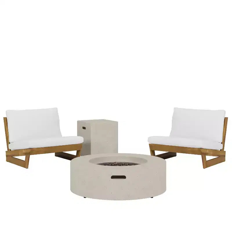 Fauteuils de club d'extérieur en bois d'acacia Christopher Knight Home Sherwood avec coussins et foyer circulaire