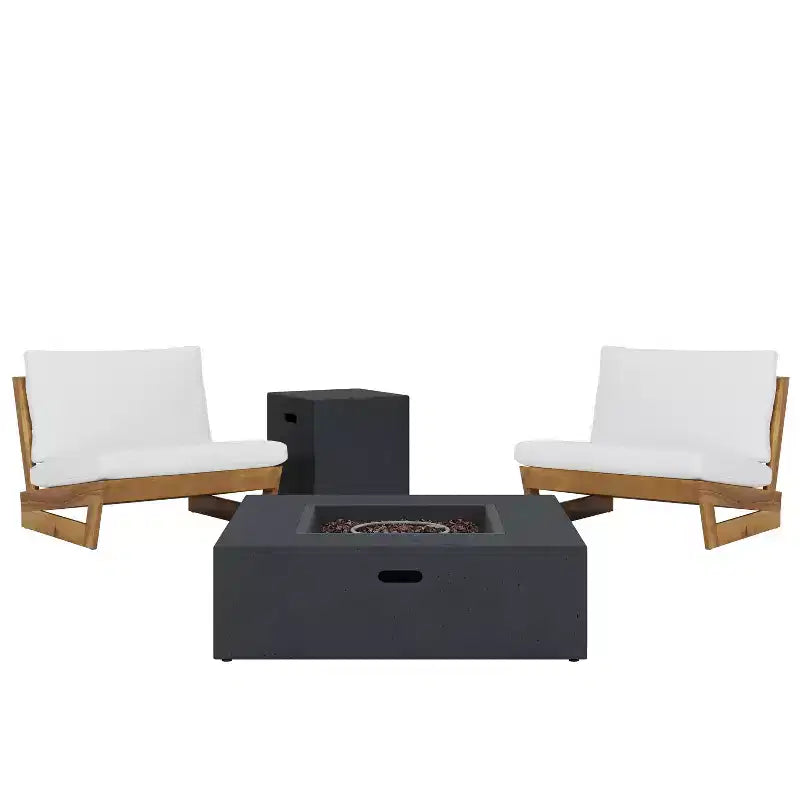 Lot de fauteuils de club d'extérieur en bois d'acacia Sherwood Christopher Knight Home avec coussins et foyer carré