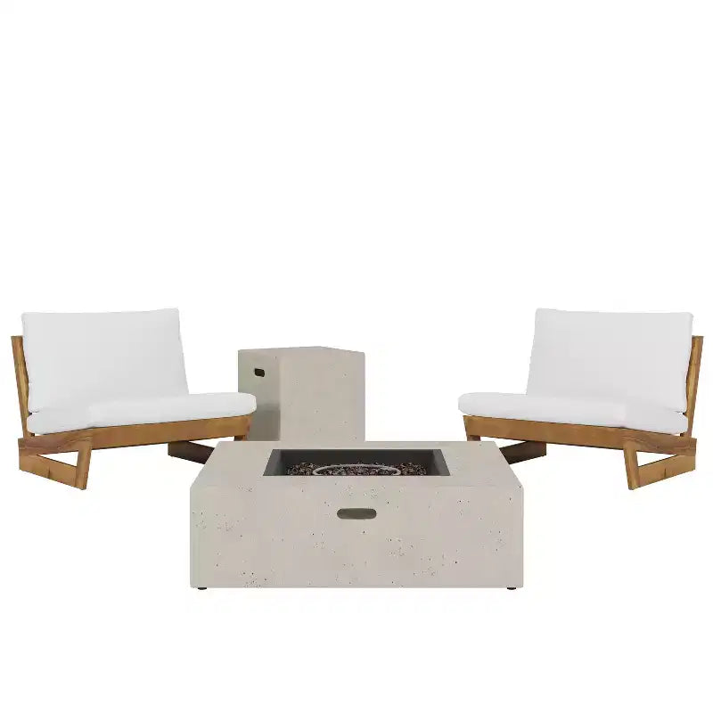 Lot de fauteuils de club d'extérieur en bois d'acacia Sherwood Christopher Knight Home avec coussins et foyer carré