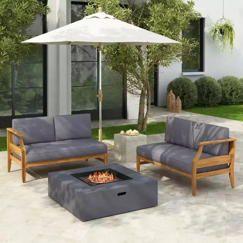 Christopher Knight Home Beate Ensemble canapé d'extérieur rustique en bois d'acacia 2 pièces avec coussins et dossier à lattes ouvertes