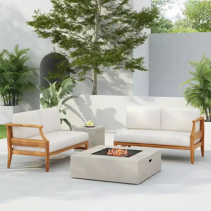 Christopher Knight Home Beate Ensemble canapé d'extérieur rustique en bois d'acacia 2 pièces avec coussins et dossier à lattes ouvertes