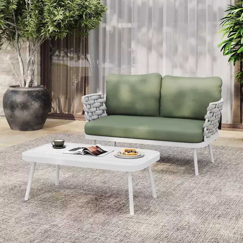 Christopher Knight Home Barbara Table basse moderne en métal et ensemble causeuse rembourrée d'extérieur
