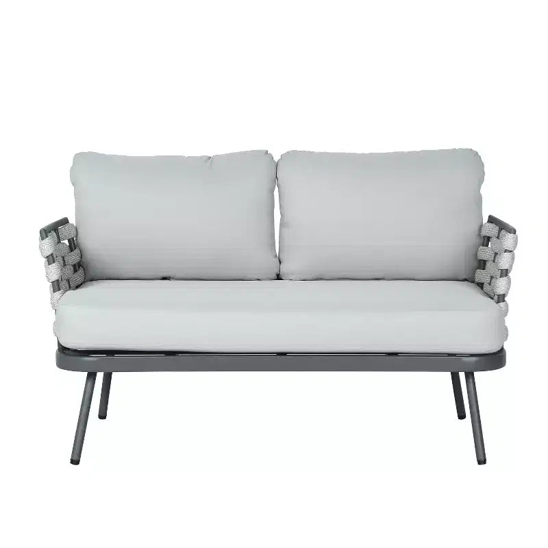 Christopher Knight Home Barbara Table basse moderne en métal et ensemble causeuse rembourrée d'extérieur