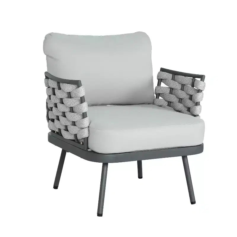 Christopher Knight Home Belle Ensemble de 4 pièces pour patio, moderne, en métal et corde tressée avec table basse