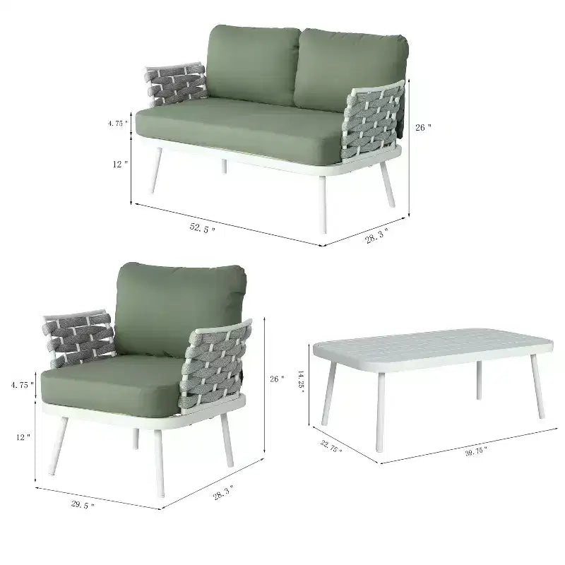 Christopher Knight Home Belle Ensemble de 4 pièces pour patio, moderne, en métal et corde tressée avec table basse