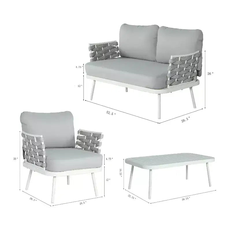 Christopher Knight Home Belle Ensemble de 4 pièces pour patio, moderne, en métal et corde tressée avec table basse