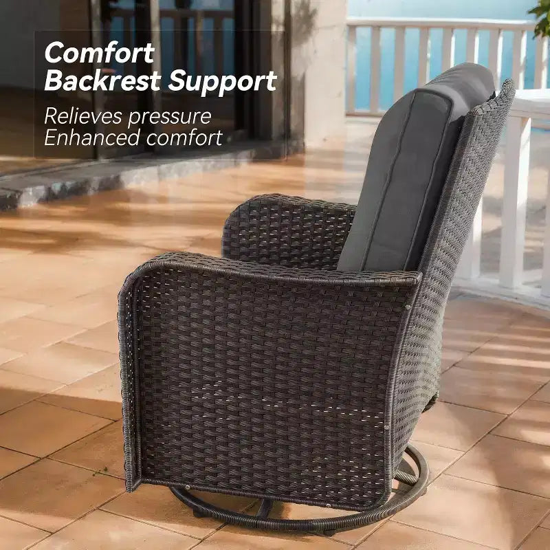 ALAULM 3 Pièces Chaises Basculantes Pivotantes en Rotin pour Patio - Chaises à Bascule Pivotantes d'extérieur avec 1 Table Basse en Rotin