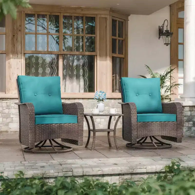 ALAULM 3 Pièces Chaises Basculantes Pivotantes en Rotin pour Patio - Chaises à Bascule Pivotantes d'extérieur avec 1 Table Basse en Rotin