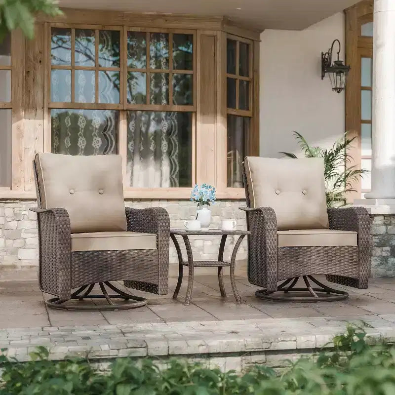 ALAULM 3 Pièces Chaises Basculantes Pivotantes en Rotin pour Patio - Chaises à Bascule Pivotantes d'extérieur avec 1 Table Basse en Rotin