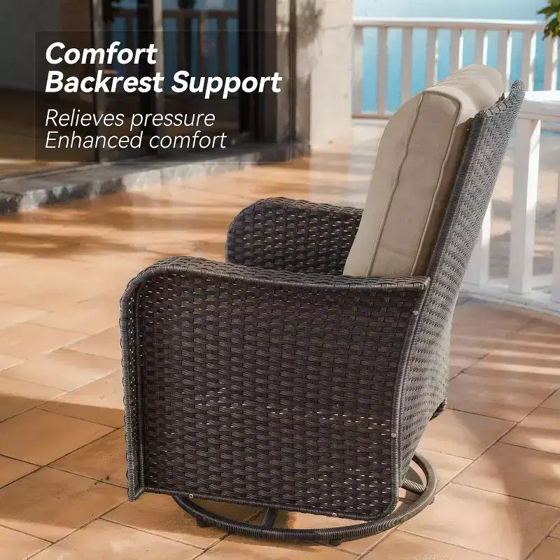 ALAULM 3 Pièces Chaises Basculantes Pivotantes en Rotin pour Patio - Chaises à Bascule Pivotantes d'extérieur avec 1 Table Basse en Rotin