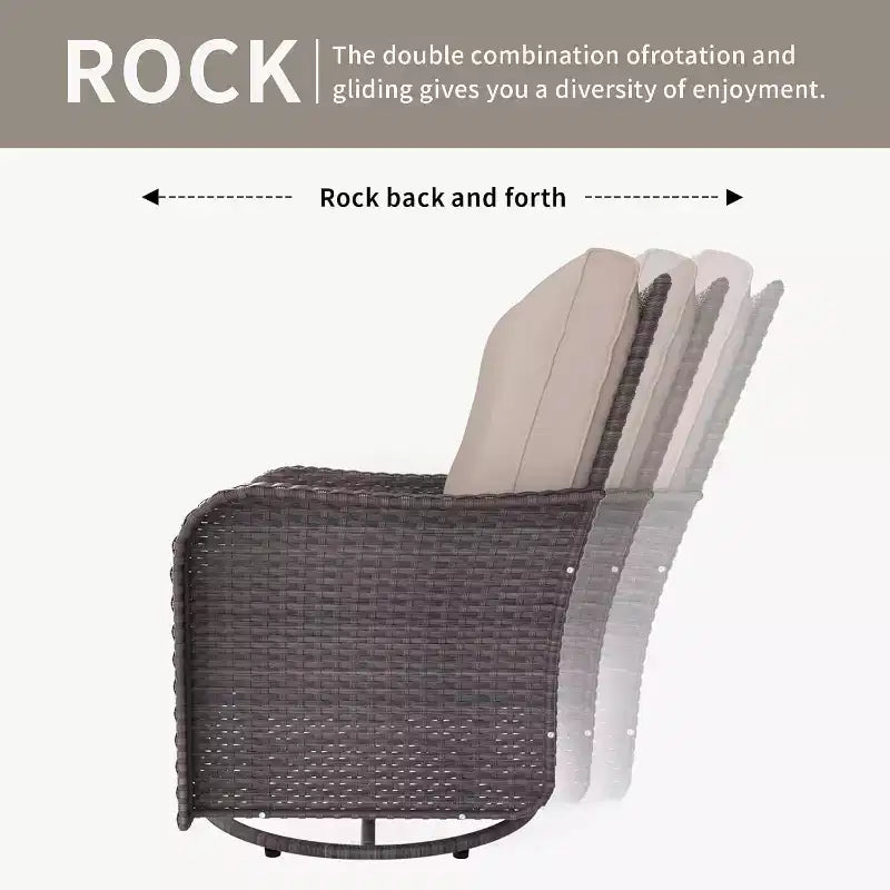 ALAULM 3 Pièces Chaises Basculantes Pivotantes en Rotin pour Patio - Chaises à Bascule Pivotantes d'extérieur avec 1 Table Basse en Rotin