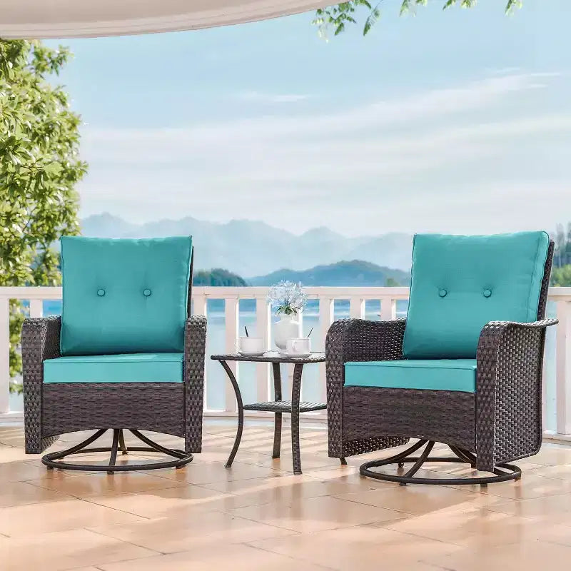 ALAULM 3 Pièces Chaises Basculantes Pivotantes en Rotin pour Patio - Chaises à Bascule Pivotantes d'extérieur avec 1 Table Basse en Rotin