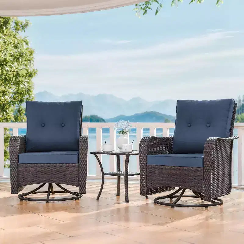 ALAULM 3 Pièces Chaises Basculantes Pivotantes en Rotin pour Patio - Chaises à Bascule Pivotantes d'extérieur avec 1 Table Basse en Rotin