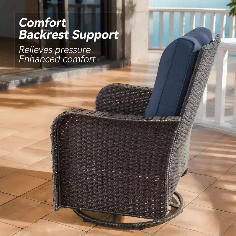 ALAULM 3 Pièces Chaises Basculantes Pivotantes en Rotin pour Patio - Chaises à Bascule Pivotantes d'extérieur avec 1 Table Basse en Rotin