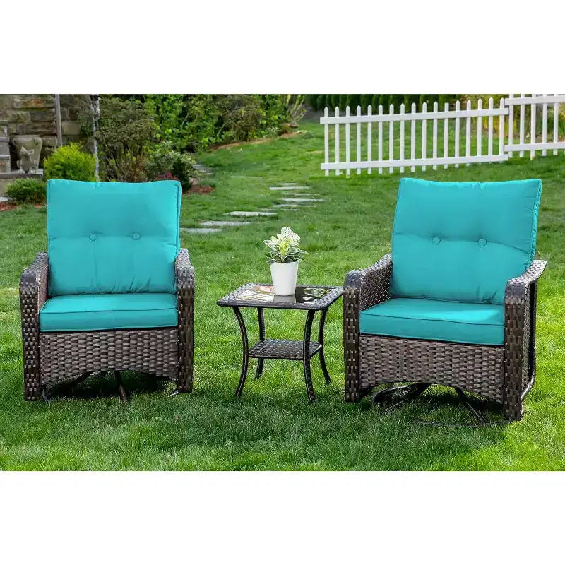 ALAULM 3 Pièces Chaises Basculantes Pivotantes en Rotin pour Patio - Chaises à Bascule Pivotantes d'extérieur avec 1 Table Basse en Rotin