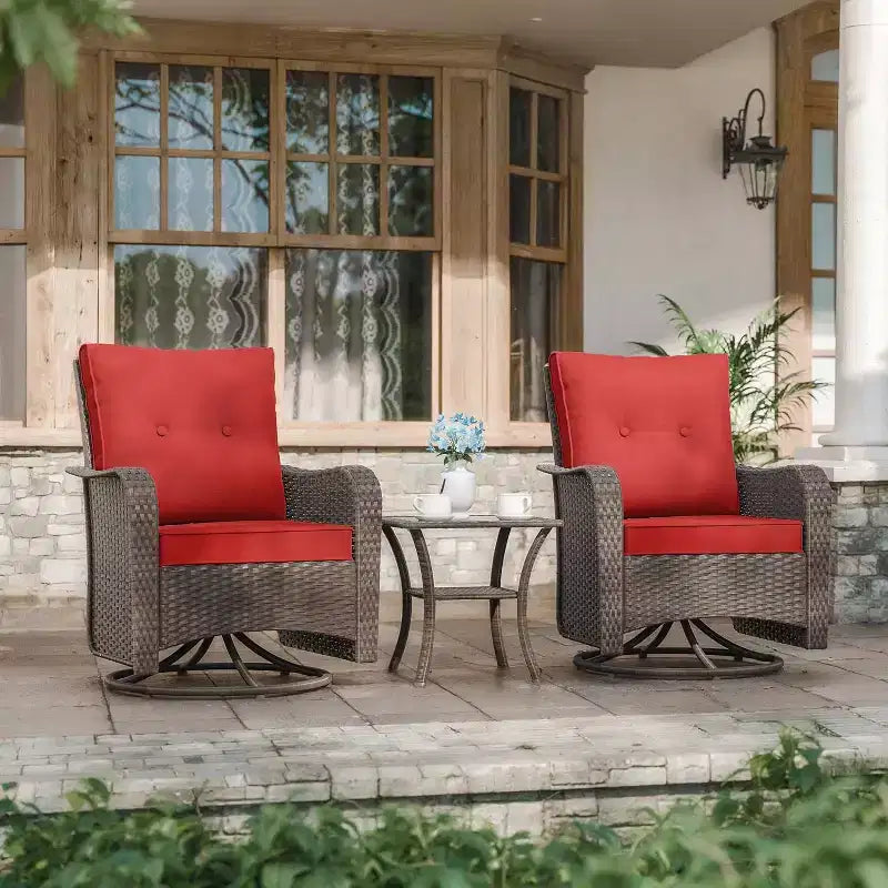 ALAULM 3 Pièces Chaises Basculantes Pivotantes en Rotin pour Patio - Chaises à Bascule Pivotantes d'extérieur avec 1 Table Basse en Rotin